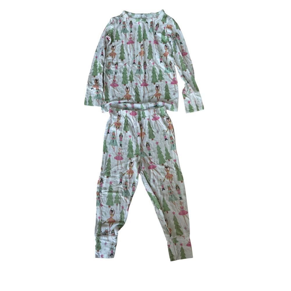 Little Pajama Co Kids White Ballerina Christmas Tree Print Sleepwear Size 2T